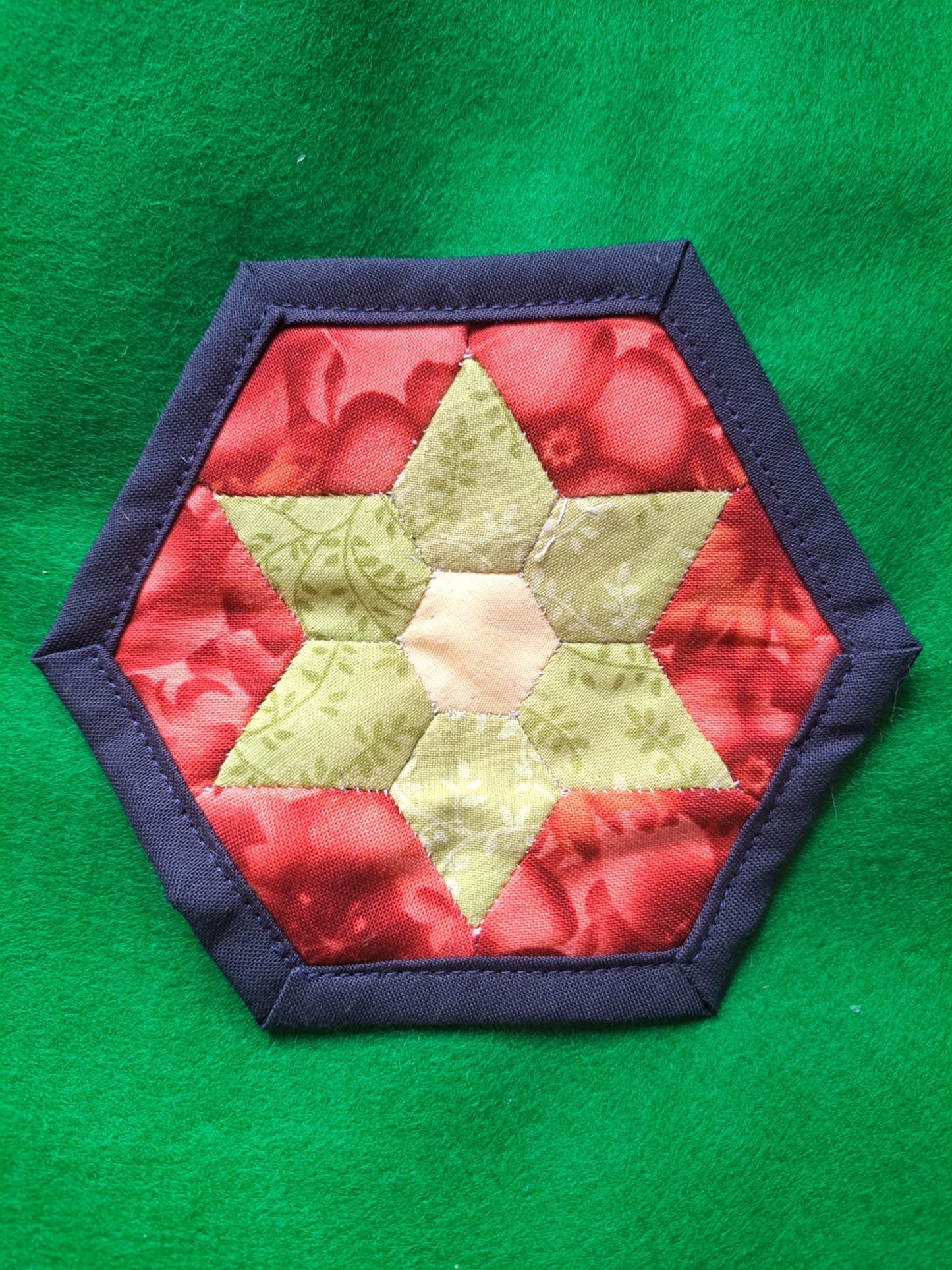 Handmade Quilted Hexagon Fabric Coasters - Set of 4