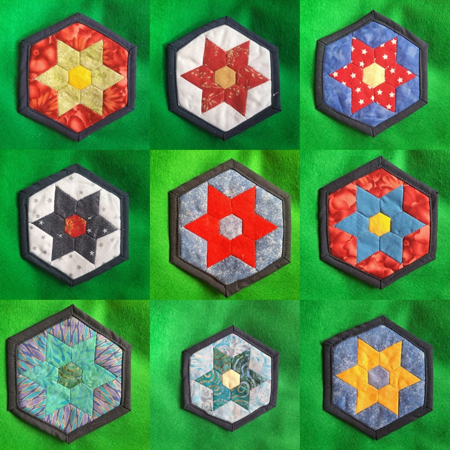 Handmade Quilted Hexagon Fabric Coasters - Set of 4