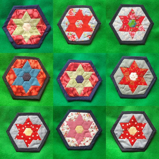 Handmade Quilted Hexagon Fabric Coasters - Set of 4